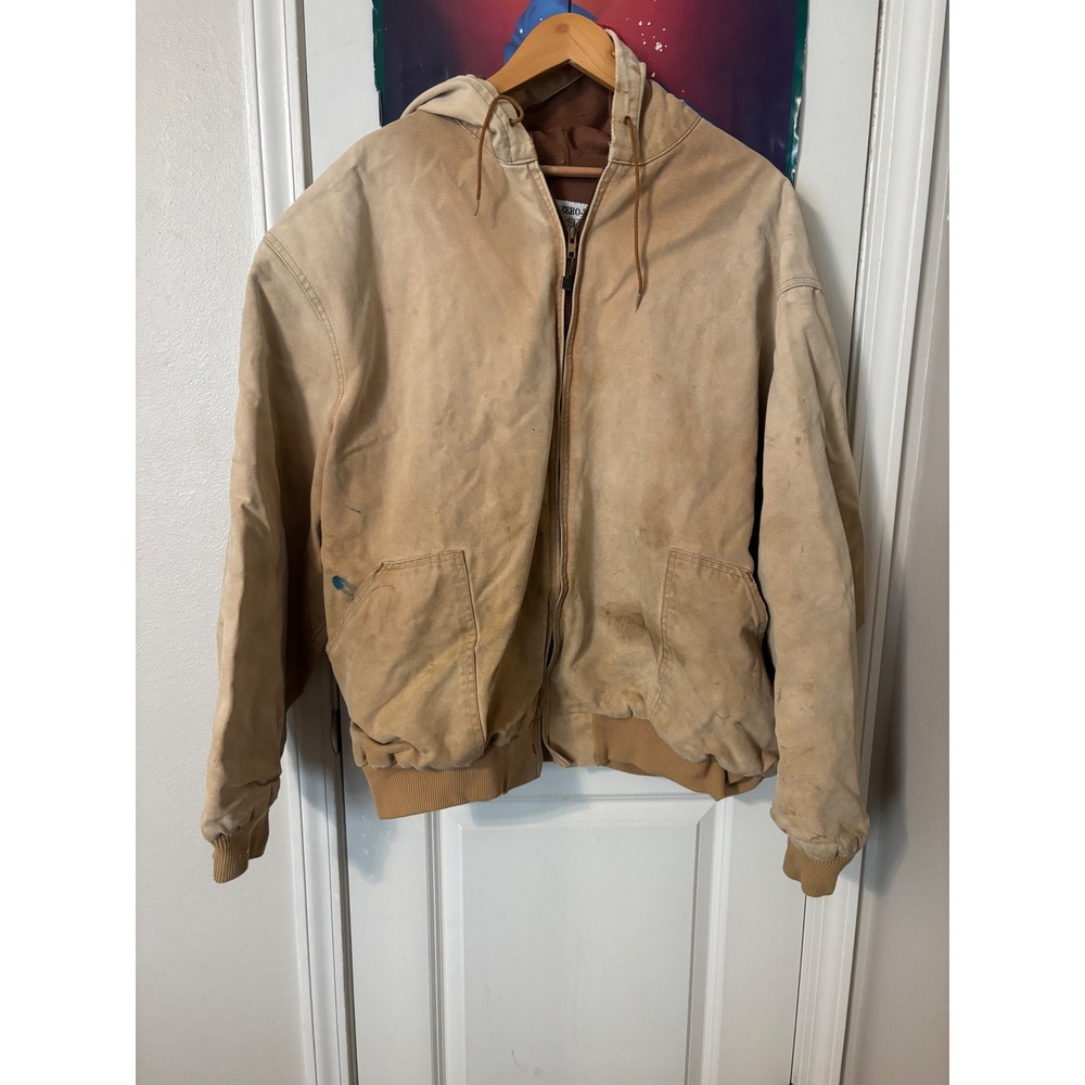 Vintage Zero-Zone Distressed Duck Canvas Hooded Work Jacket Tan Mens XL Thermal